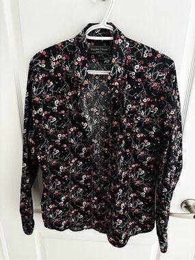 Paisley & Gray Black Floral Slim Fit Shirt with Pink & White Blossoms
